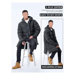 Abrigos Largos de Invierno para Hombre, Chaqueta Acolchada Ligera, Chaqueta de Invierno Cálida, Aislada e Impermeable con Capucha, Informal para Clima Frío - Product Image 6