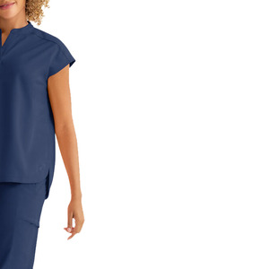 Women <b>Navy</b> <b>Blue</b> Medical <b>Scrub</b> Set Cap Sleeve V Neck Top and Pants Hospital Nurse Uniform - Product Image 2