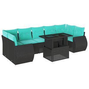 Juego de sofás de jardín de ratán sintético negro de 8 piezas con cojines - Product Image 2