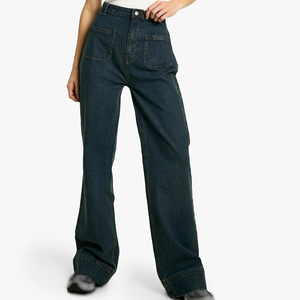 OEM high waist flared denim pants women custom logo <b>flare</b> jeans women export quality bulk supply factory - Product Image 3