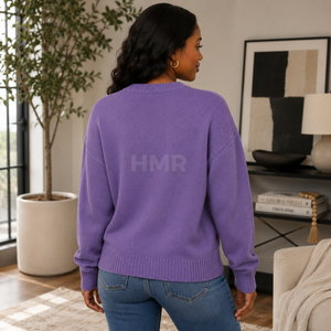 HMR Sisterhood Sorority Acrylic <b>Purple</b> Knitted V-Neck <b>Cardigan</b> Long Sleeve Casual Solid Color Button Front Sweater Top - Product Image 4
