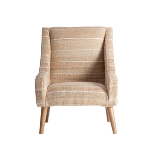Fauteuil d'appoint contemporain pour intérieur, en teck massif, avec revêtement en tissu texturé, fauteuil de luxe pour résidence, villa, hôtel - Product Image 2