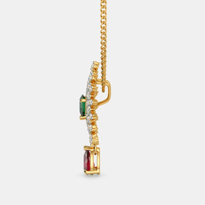 Yellow Gold Emerald <b>Ruby</b> Floral Halo Lab Grown Diamond Pendant <b>Necklace</b> - Product Image 4