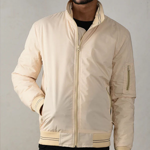 Blouson bomber beige pour homme, décontracté, avec fermeture éclair, col montant, coupe classique, en polyester, pour l'automne - Product Image 1