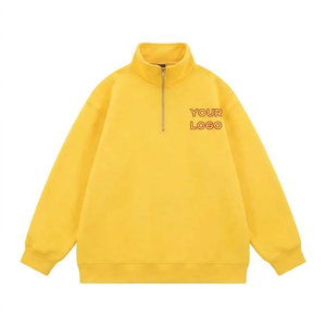 Drop Shoulder Custom Eco Friendly Blank Fleece Unisex Men High quality 350gsm Zipper Stand Long Spring Quarter-Zip Hoodie - Product Image 1
