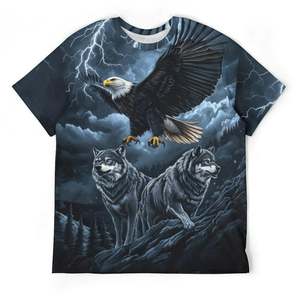 Men's Cotton Short Sleeve O-Neck T-Shirt Eagle Wolves <b>Pattern</b> Sublimation Printed <b>Animal</b> Design Breathable Casual Wear Regular - Product Image 5