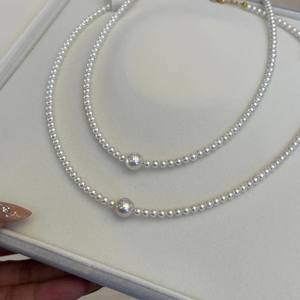 Collar de Perlas de Agua Dulce Naturales de Zhuji de 3-4 mm, Doble Capa, Luz Intensa, Cuentas Pequeñas Transparentes con Microdefectos, Plata - Product Image 1