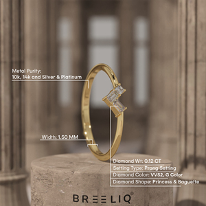 14K Solid Gold Toi Et Moi Lab Grown Diamond Ring Baguette and Princess Cut Minimal Engagement Ring for Women - Product Image 5