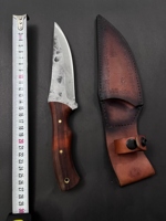 Couteau de chasse et de camping Jexa, acier forgé, lame fixe, bord partiellement dentelé, manche en bois de Paddock, durable, léger, en cuir