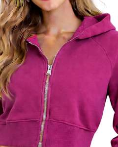 Sudadera Corta con Cremallera para Mujer, Manga Larga, Informal, de Felpa Suave, Estilo Urbano, Color Rosa Magenta, Moda Otoño Invierno - Product Image 3