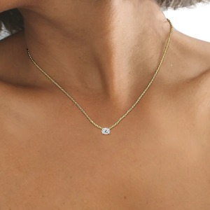 18K Yellow <b>Gold</b> Oval Lab Grown Diamond East West <b>Pendant</b> Necklace IGI Certified Solitaire Fine Jewelry Wholesale OEM ODM Surat - Product Image 4