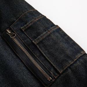 Veste à capuche en jean pour homme, brodée, rembourrée, hiver, coupe ample, séchage rapide, poche zippée sur le bras, manteau décontracté - Product Image 5