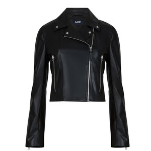 แจ็คเก็ตหนังแฟชั่นผู้หญิงสีพื้นและลายพื้นเรียบ ดีไซน์ครอป แขนยาว - Product Image 1