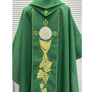 Nouvelle chasuble de prêtre en polyester vert mat avec broderie dorée et étole 2026 – Qualité supérieure, personnalisable et brodée - Product Image 3