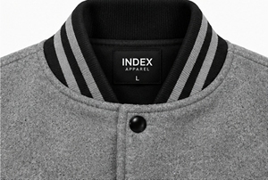 เสื้อแจ็คเก็ตวาร์ซิตี้ผู้ชาย แบรนด์ Index Apparel ทำจากผ้าขนสัตว์ แขนเสื้อหนัง PU ตกแต่งสีตัดกัน ติดกระดุมแป๊ก สไตล์เบสบอล - Product Image 6