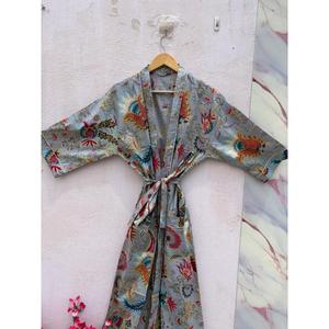 Green 100% Cotton Indian Beach Kimono Robe, Kimono Robe, Cotton Robe, Shower Robe, Maternity Robe, <b>Bath</b> Robe, Dressing Gown, Bea - Product Image 1