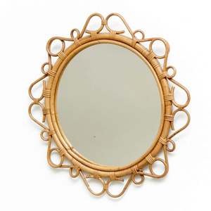 Miroir de maquillage au design simple, cadre en rotin naturel, essentiel pour la chambre et la salle de bain - Product Image 2
