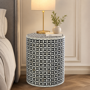 Bone Inlay Side <b>Table</b> Round End <b>Table</b> Modern Farmhouse <b>Bedside</b> Cabinet Decorative Living Room Furniture - Product Image 1