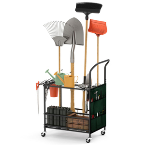 Étagère de rangement métallique noire à trois niveaux au design élégant avec roulettes pour outils de garage, type sur pied, multifonctionnelle - Product Image 1