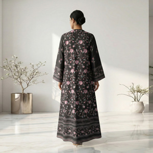 Polyester Modest <b>Eid</b> Nightclub Flower Embroidery Abaya Modern Open Front Muslim Cardigan Kimono Kaftan Islamic Robe Wholesale - Product Image 5