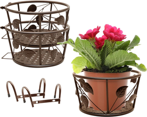 Porte-pot de fleurs en métal brun rustique avec motif de feuilles, panier décoratif pour balcon, patio, jardin, fenêtre et extérieur - Product Image 4