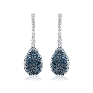 Pendientes colgantes de diamantes naturales blancos y azules de corte redondo de 3,20 quilates para mujer, plata de ley 925, color G-H - Product Image 1