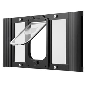 Porta per Gatti da Finestra Regolabile 27-32 Pollici con 4 Modalità di Chiusura Sicura, Telaio in Alluminio, Vetro ad Alta Trasparenza, Accessori per Porte e Finestre - Product Image 1