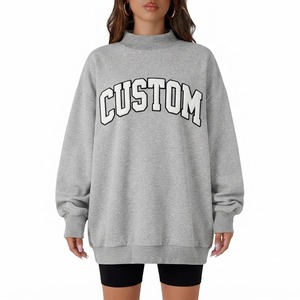 Sudaderas personalizadas con parche de chenilla en gris jaspeado, cuello simulado, hombros caídos, estilo varsity extragrande, sudaderas con capucha lisas para mujer para el invierno - Product Image 1