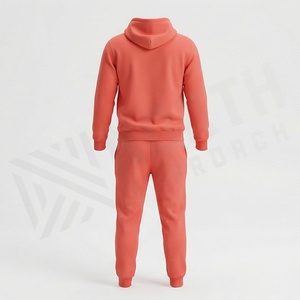 Ensemble de survêtement unisexe en coton corail à capuche, couleur unie, avec sweat-shirt et pantalon décontractés à cordon de serrage - Product Image 2