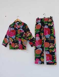 Pijamas de algodón con estampado floral de 2 piezas para mujer, manga larga, cuello vuelto, ropa de dormir informal - Product Image 4