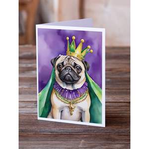 Pug King of Mardi Gras <b>Greeting</b> <b>Cards</b> Pack of 8 Whimsical A7 Blank <b>Note</b> <b>Cards</b> with Envelopes 5x7 Size - Product Image 2