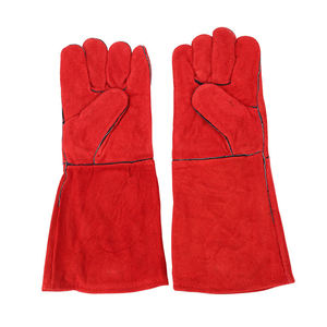 Gants de soudage en cuir rouge personnalisés, résistants à la chaleur, à manchette longue, gants de travail de sécurité, gants de protection industriels en cuir de vachette - Product Image 2