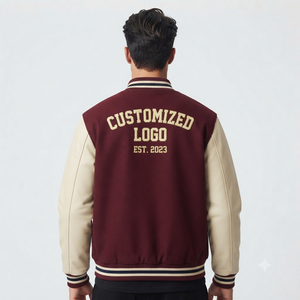 <b>Men's</b> Maroon Varsity <b>Jacket</b> Embroidered Logo Back Preppy Style Turn-down Collar Regular Fit Autumn Wear Casual <b>Baseball</b> Style - Product Image 4