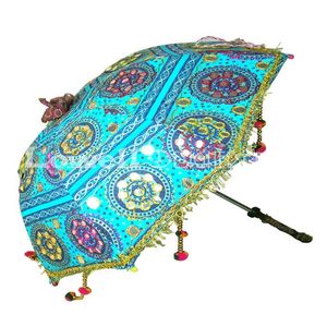 Sombrilla india tradicional bohemia con diseño recto, control manual, hecha a mano, decorativa étnica, plegable, con varillas de aleación. - Product Image 1