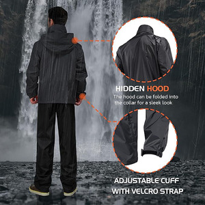 Ensemble imperméable pour homme, veste à capuche et pantalon noirs, vêtements d'extérieur imperméables - Product Image 4