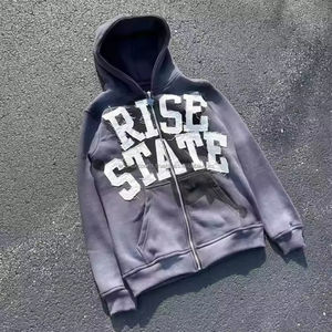 Men's Oversized Puff Printed 3D Pattern Hoodie Custom Logo Applique Embroidery Distressed <b>Streetwear</b> Acid Vintage Washed Winter - Product Image 3