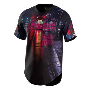 Camiseta de Béisbol con Cuello en V para Hombre, Diseño Urbano Neón con Estampado Completo, Secado Rápido, Poliéster, Manga Corta, Ropa Deportiva para Adultos - Product Image 1