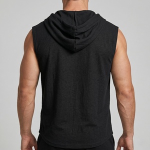 Camiseta sin mangas con capucha para hombre, de algodón, color blanco liso, informal, transpirable, de corte regular, tejido de punto - Product Image 6