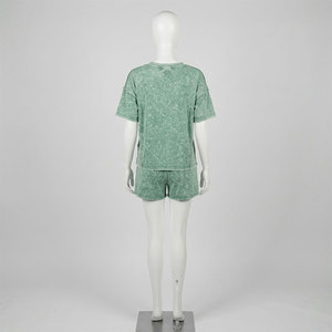 Conjunto de 2 Piezas para Mujer, Shorts de Algodón Tejido, Color Verde Sólido, Cuello Alto, Corte Regular, Informal, Invierno, Ecológico, Secado Rápido, Uso Diario - Product Image 2