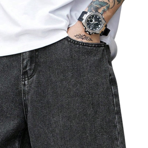 <b>Men's</b> Straight Leg Loose Fit Stonewashed Denim <b>Jeans</b> Mid Waist Solid Color Casual Cotton Pants Autumn Style - Product Image 5