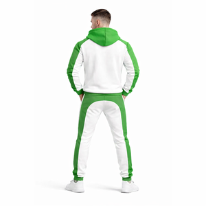 Conjunto Deportivo Unisex Verde y Blanco en Contraste – Chaqueta con Capucha y Cremallera con Pantalones Jogger, Atuendo Deportivo Informal de Corte Ajustado para Gimnasio - Product Image 5