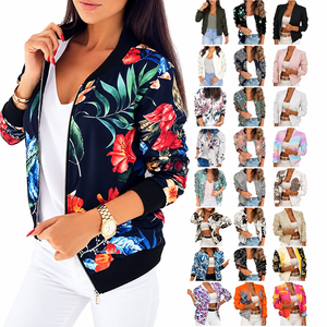 <b>Women</b> Vintage Floral Printed Bomber Jacket | Lightweight Zipper Jacket | <b>Long</b> <b>Sleeve</b> Casual Streetwear Outerwear for Spring Fall - Product Image 1