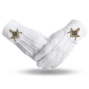 Gants en coton blanc avec emblème maçonnique, longueur au poignet - Product Image 1