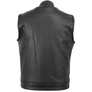 <b>Men's</b> <b>Black</b> Genuine Leather Casual Lace Spring Moto <b>Vest</b> Zipper Closure Plus Size Regular Fit Solid Color Outerwear - Product Image 5