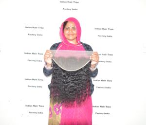 Extensions de cheveux humains indiens vierges, non traités chimiquement, 13*4*, frontale HD, bouclés, qualité machine, double épaisseur, ondulations profondes, fournisseur fabricant - Product Image 1