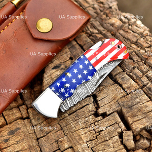 Premium Stainless Steel Straight Edge Folding Pocket Knife Handmade Hunting Camping Survival EDC Leather Sheath Custom Logo OEM - Product Image 2