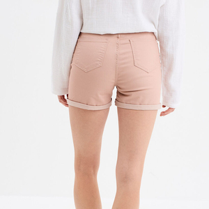 Shorts Bermuda Femme Personnalisés en Toile Corail, Taille Mi-Haute, Fermeture Boutonnée, Coupe Droite, Style Décontracté, Couleur Unie, Tissu Tissé, ODM - Product Image 3