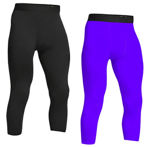 Leggings de compression mi-mollet pour hommes, couleur unie, taille élastique, noir et blanc - Product Image 2