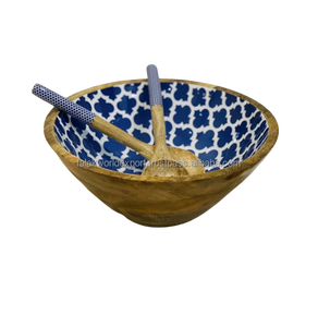 ชามผสมกับช้อนสำหรับชามสลัดผลไม้ที่มีดีไซน์พิมพ์ลายชามไม้แข็งสำหรับงานปาร์ตี้โดย falak World ส่งออก - Product Image 2