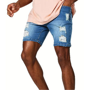 Shorts de Mezclilla Desgastados para Hombre, Cintura Media, Pierna Recta, Estilo Casual de Verano, Azul Claro, con Bolsillos - Product Image 2